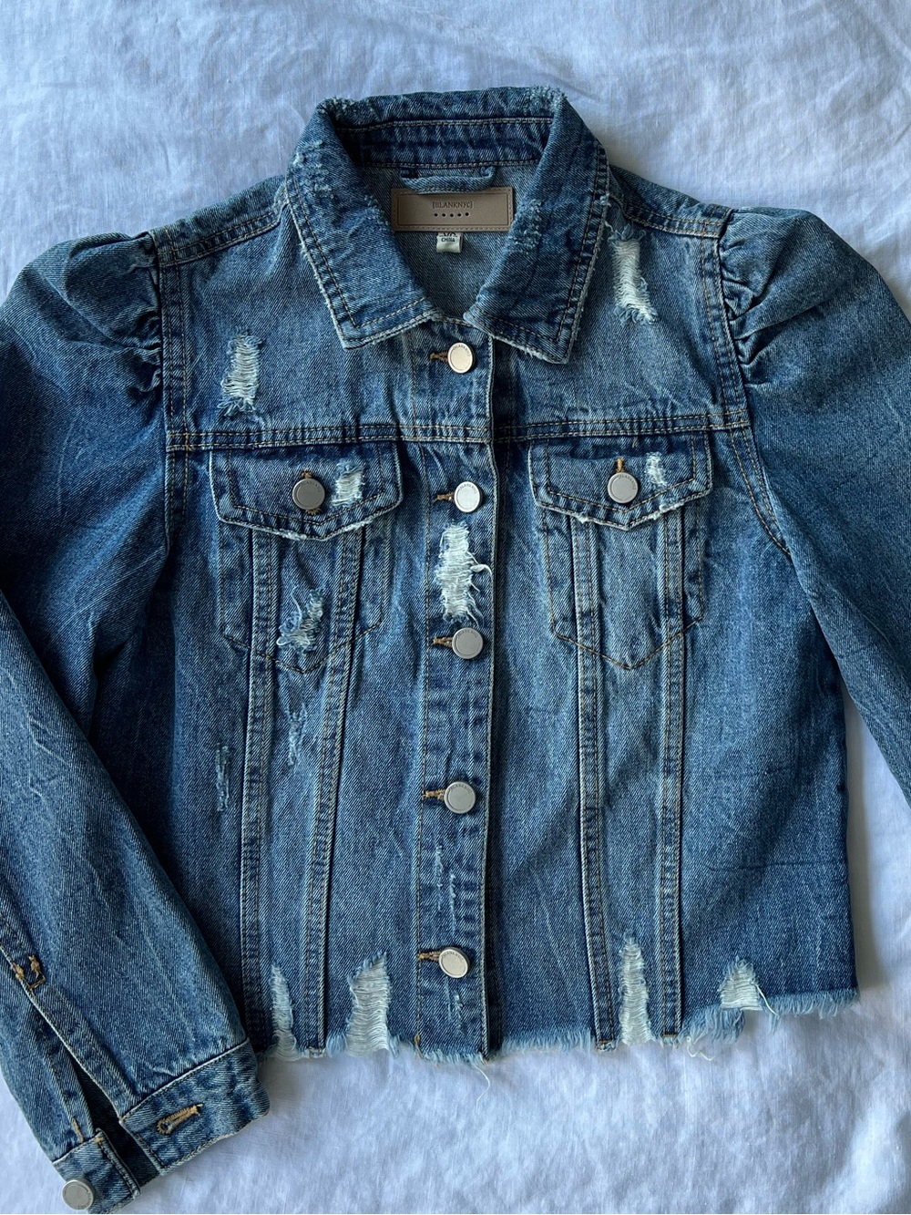 Blank NYC Distressed Denim Jacket Size XS EUC - Picture 2 of 6